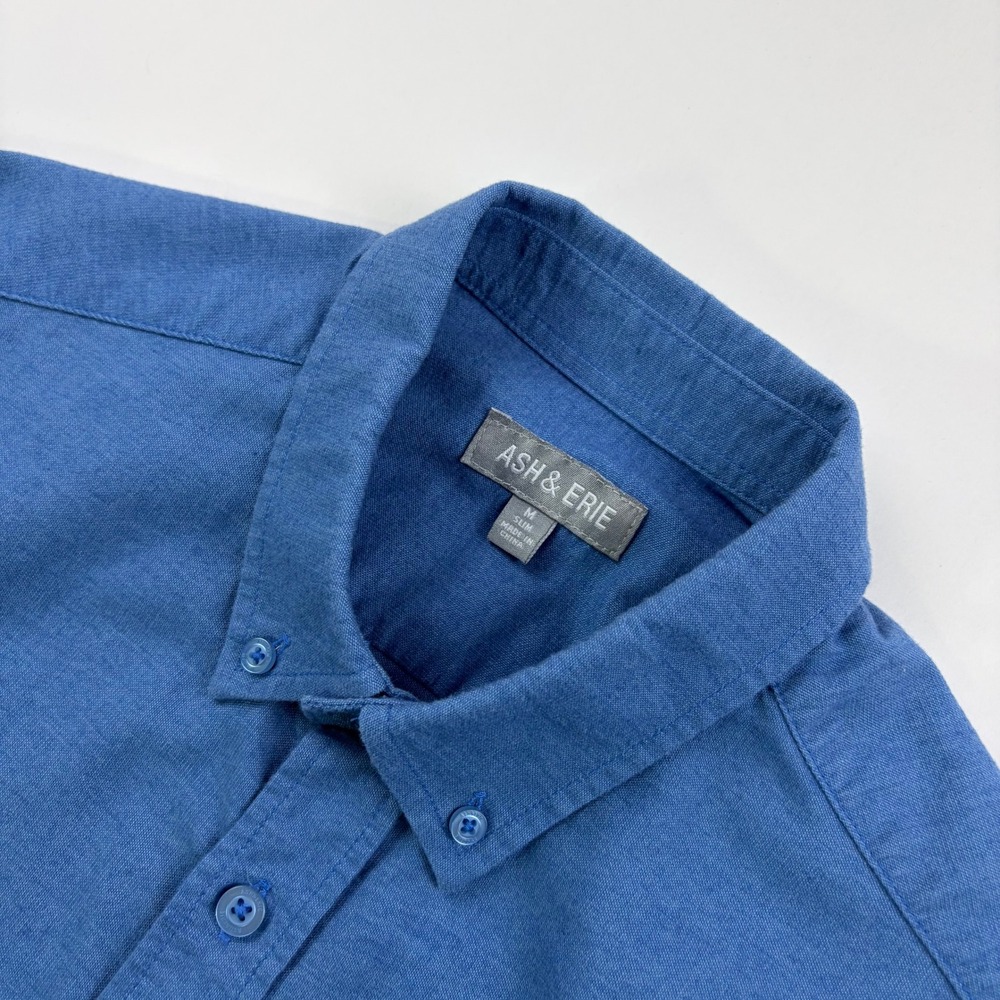 Ash & Erie Slim Fit Button Down Shirt Mens Medium Blue Cotton Blend Stretch